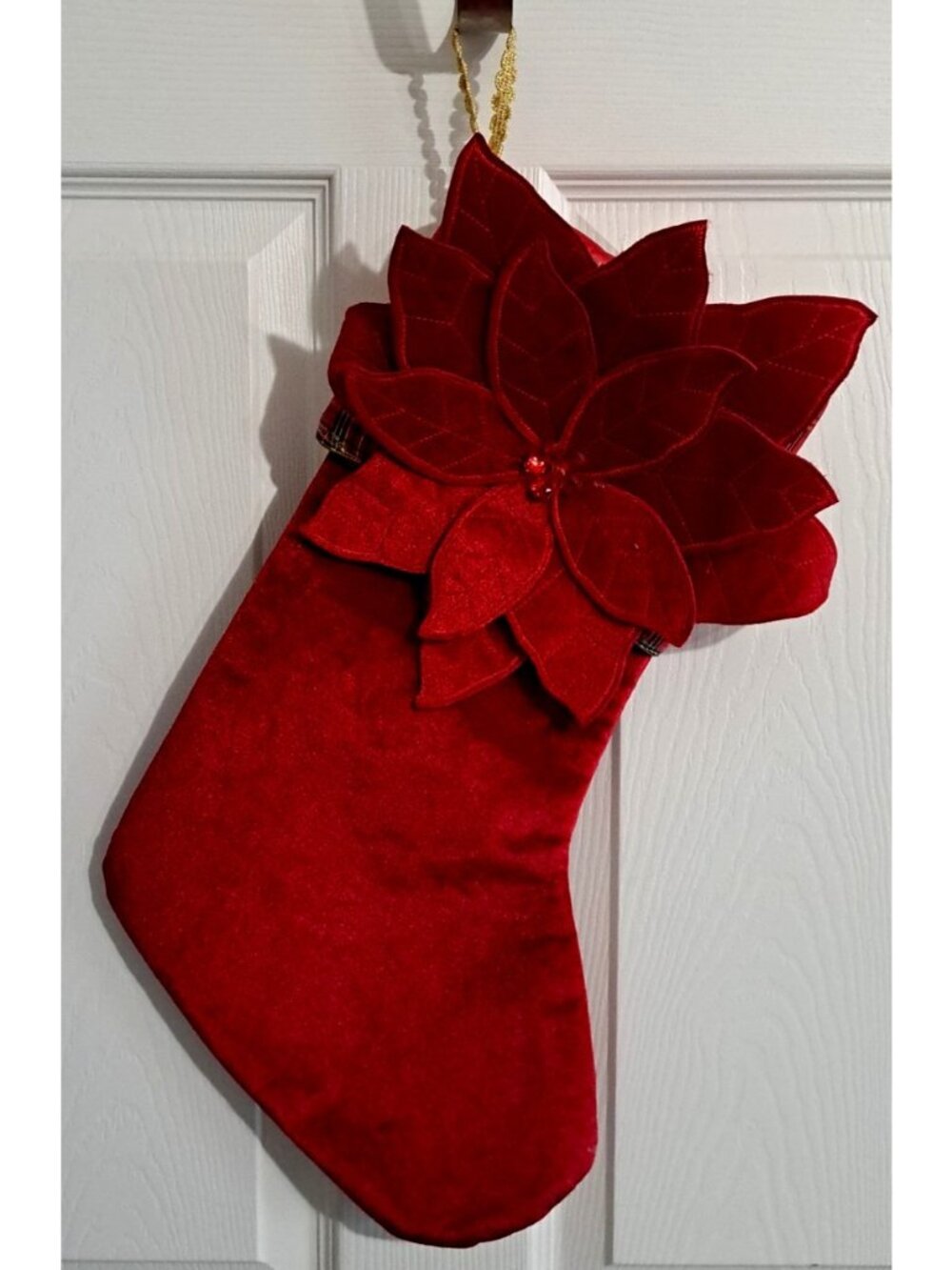 Unbranded Red Poinsettia 20" Christmas Stocking Beading Hang Tab No Tags